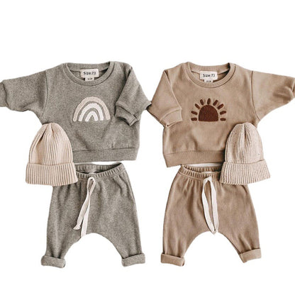 ins new baby suit spring and autumn style European and American boy baby fashion sun rainbow letter long-sleeved sweater trousers