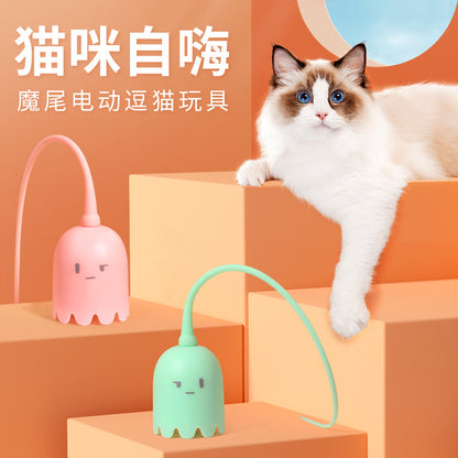 Pet electric cat teaser stick smart magic tail toy cat self-entertainment silicone tail bite-resistant automatic rotating rolling ball