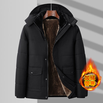 2024 autumn and winter new men's cotton-padded jacket plus velvet thickened middle-aged and elderly dad's winter jacket warm cotton clothes