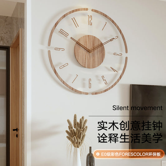 Clock wall clock living room 2022 new solid wood creative silent Nordic simple quartz clock atmospheric wall clock