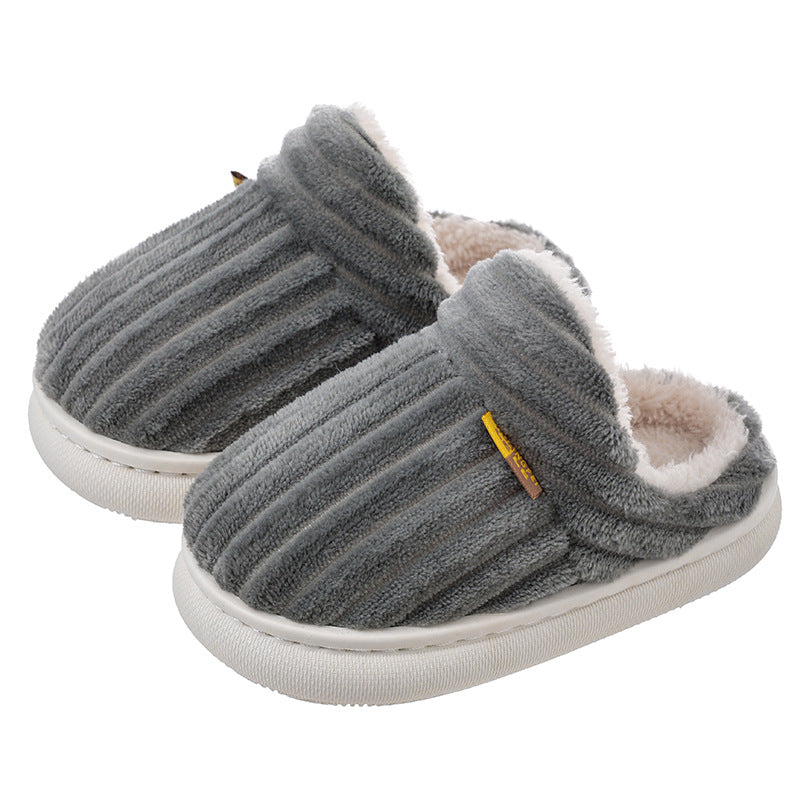 Winter children's cotton slippers for boys and girls, non-slip warm heels, parent-child furry plush home baby cotton slippers