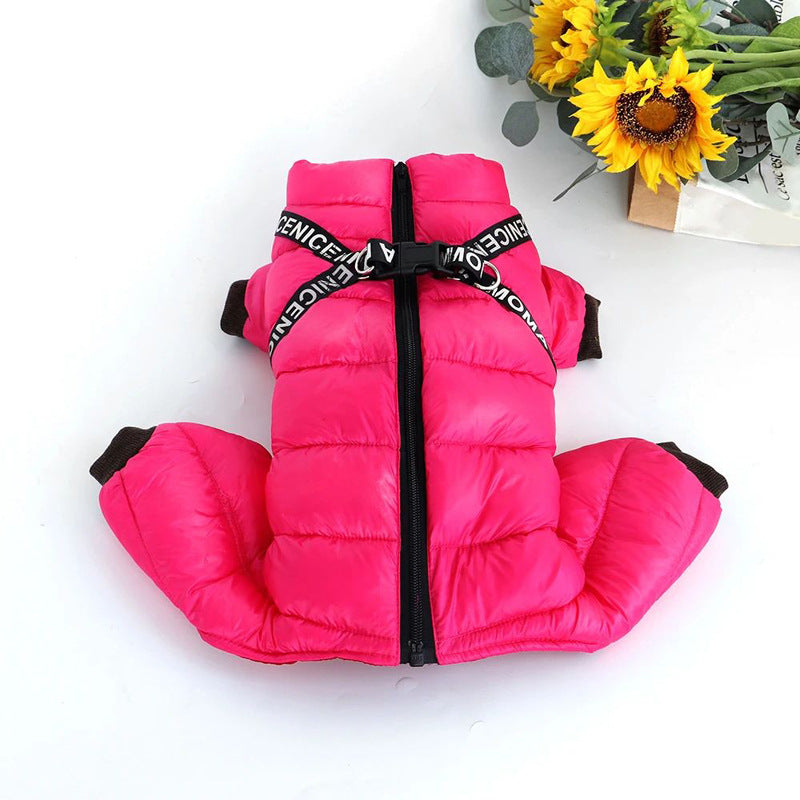 Cross-border wholesale dog new winter warm cotton clothes plus velvet thickened pet coat dog four-legged cotton clothes